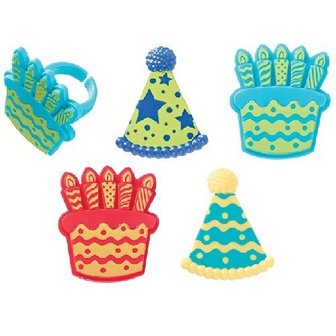 Taart en feestmuts lunchringen gestreept - set van 4