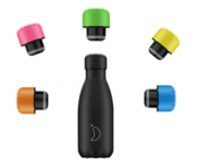 Chilly's bottle - mat zwart + gratis neon dop geel (260 ml.) Chilly's bottle - mat zwart + gratis neon dop geel (260 ml.)